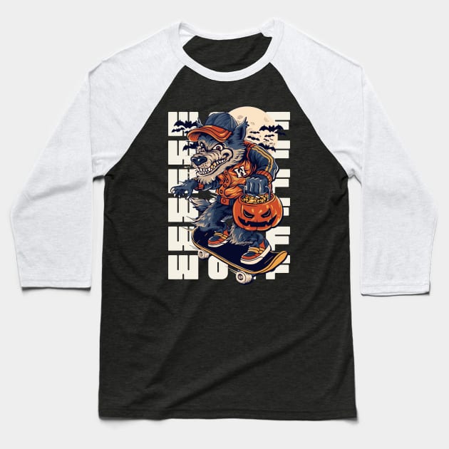 Halloween Wolf Baseball T-Shirt by attire zone